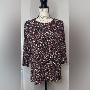 J. Jill Black and Red Floral 3/4 Sleeve Top